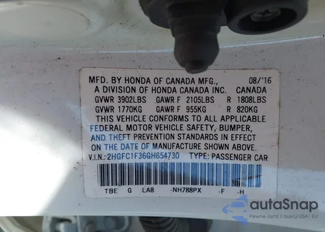 2016 Honda Civic Ex-T z USA, uszkodzony, nr VIN 2HGFC1F36GH654730